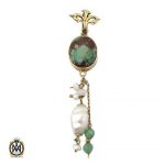 مدال فیروزه نیشابوری جید و مروارید پرورشی اصل زنانه طرح آفتاب