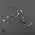 گردنبند فیروزه نیشابوری و مروارید پرورشی طرح بوستان زنانه