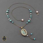 گردنبند فیروزه نیشابوری و مروارید پرورشی طرح ثمین زنانه
