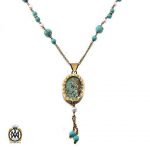 گردنبند فیروزه نیشابوری و مروارید پرورشی طرح ثمین زنانه