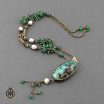 گردنبند نقره با نگین فیروزه نیشابوری ، مروارید پرورشی