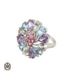 انگشتر توپاز آمتیست تورمالین و کوارتز زنانه چندنگین