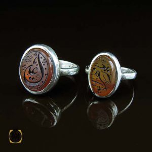 انگشتر ست عقیق یمن اصل زنانه و مردانه با حکاکی یا علی و یا زهرا