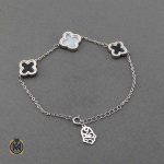 دستبند نقره زنانه با نگین صدف و عقیق طرح و ن کلیف