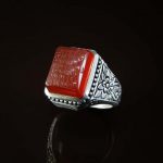 Linear red agate ring-11313 انگشتر عقیق یمن اصل هفت شرف - 11313