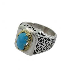 Neyshabouri Turquoise Finger-11309 (2) انگشتر فیروزه نیشابوری اصل رکاب شبکه