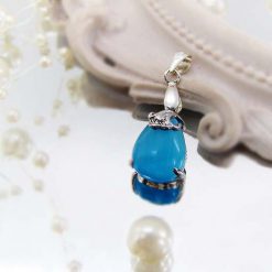 Silver medal with Neon Moonstone1-3485 مدال نقره با نگین مون استون 3485
