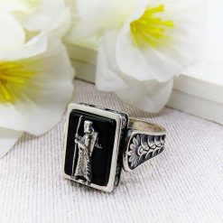 farvahar black agate ring-11307 (2) انگشتر عقیق مشکی با رکاب نقره