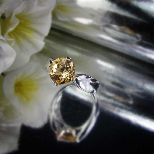 انگشتر سیترین طلایی اصل زنانه تراش گرد